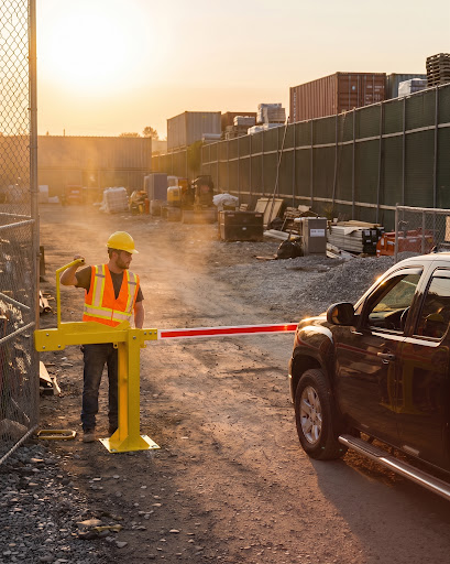 Commercial entrance protected by steel bollards