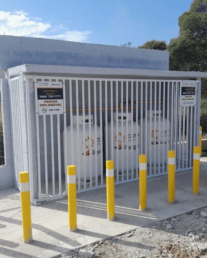 Commercial entrance protected by steel bollards